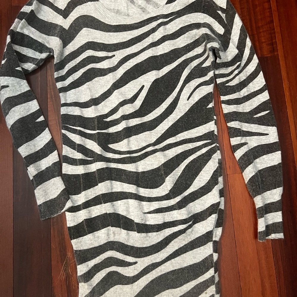 BCBGMaxAzria Zebra Print Cowl Neck Mini Sweater Dress